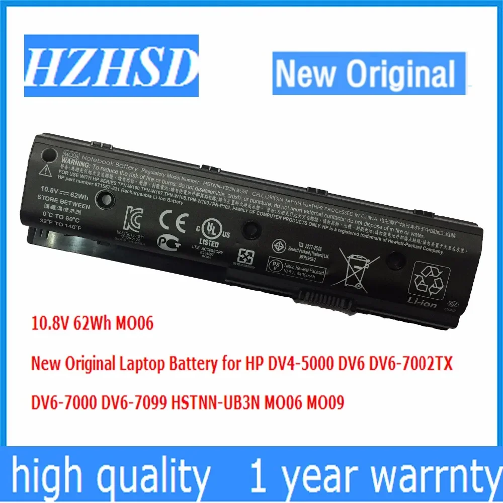 10.8V 62Wh New Original MO06 Laptop Battery for HP DV4-5000 DV6 DV6-7002TX DV6-7000 DV6-7099 HSTNN-UB3N MO09