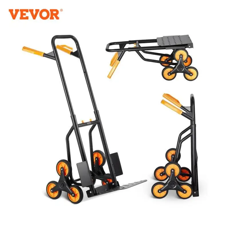 VEVOR 440 lbs Folding Hand Truck Dolly with Handle 6 Wheels & 2 Elastic Ropes Stair Climbing Cart for Shopping Moving Warehouse