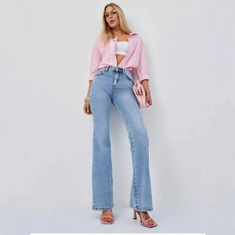 Women's Micro Flare Jeans mid Waist Denim Fabric Spring Autumn Fashion Commute Style Washed Process Zipper Closure Cotton 100%