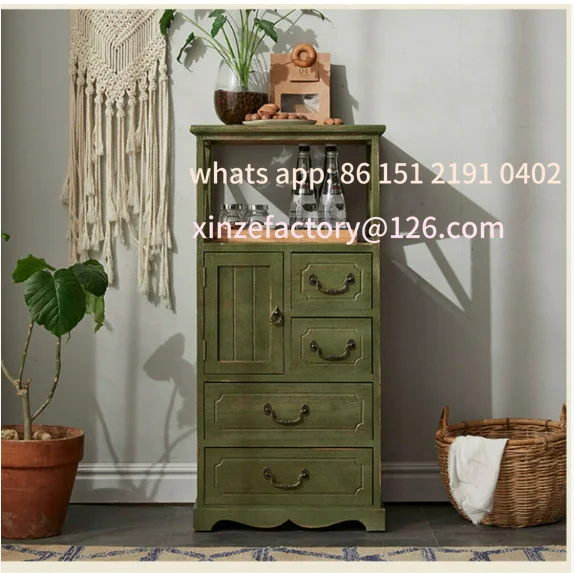 

Customizable American Country Solid Wood Bucket Cabinet Simple Modern Living Room Retro Storage Multi-layer Storage Cabinet