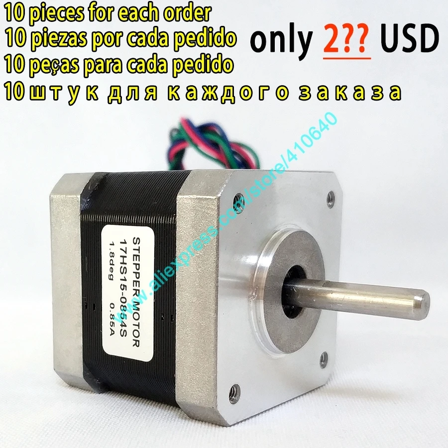 10 pieces Stepper Motor 17HS15-0854S L 39 mm Nema17 with 1.8 deg 0.85 A 36 N.cm and 4 lead wires LOW FACTORY PRICE