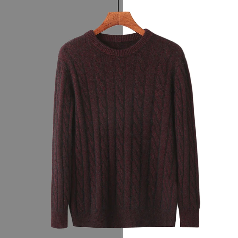 100% visone cashmere maglione uomo o-collo pullover autunno e inverno nuovo sciolto spesso plus size twist moda casual lavorato a maglia sweate