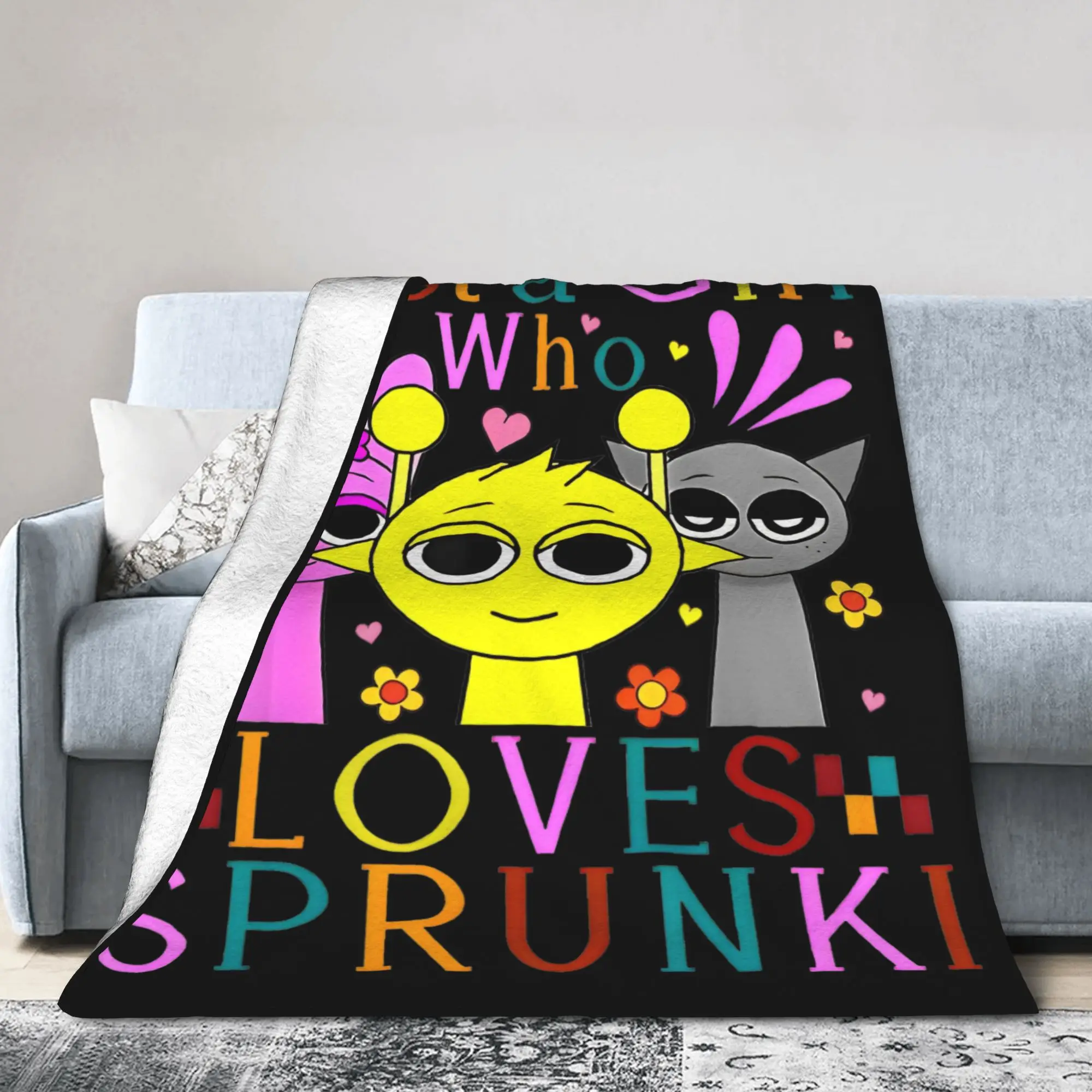 

Funny Just A Girl Who Loves Sprunki Blankets Fleece Spring Autumn Portable Soft Throw Blanket for Bed Bedroom Quilt