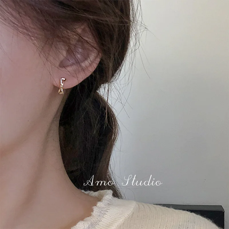 ITSMOS S925 Sterling Silver 14k Gold-plated Bow Earrings Female Minority Versatile Jewelry Diamond Earrings for Women