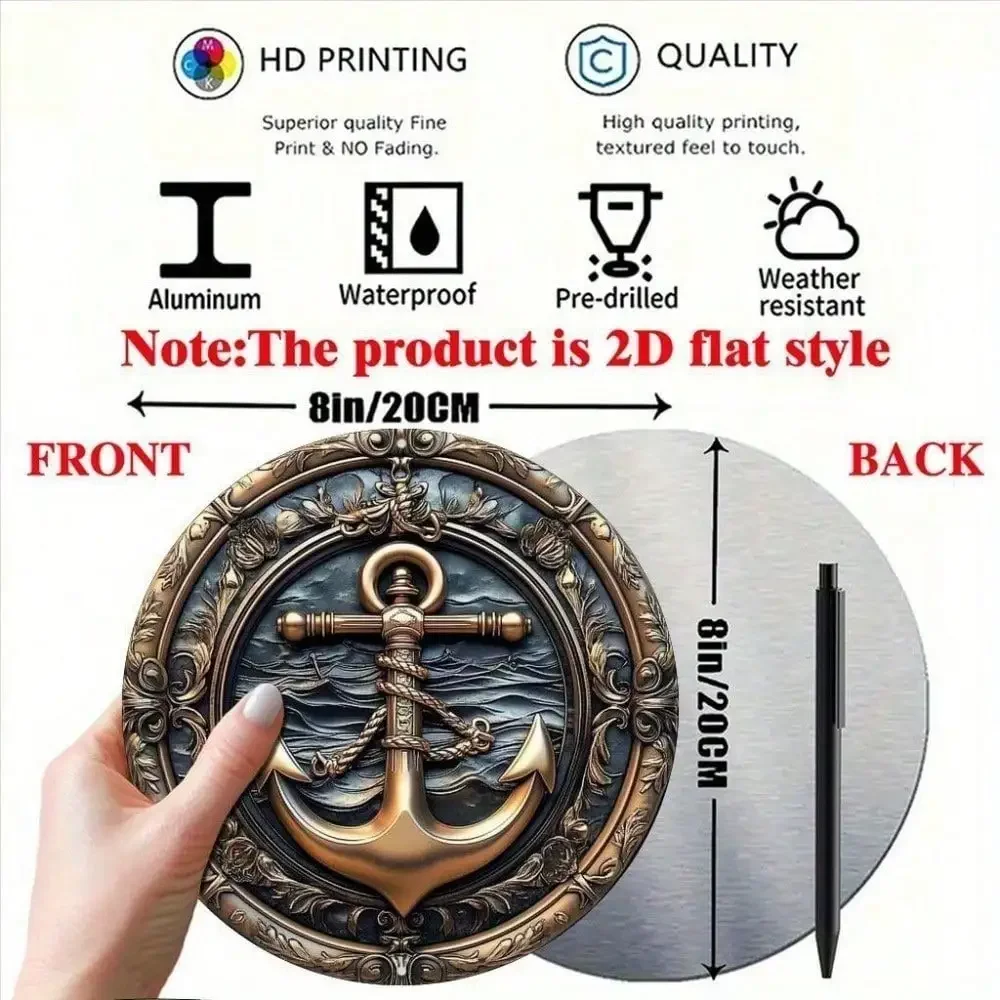 CIFbuy Vintage Anchor Nautical Aluminum Sign 8x8 Inch Round Metal Plaque Decor for Home Indoor Porch