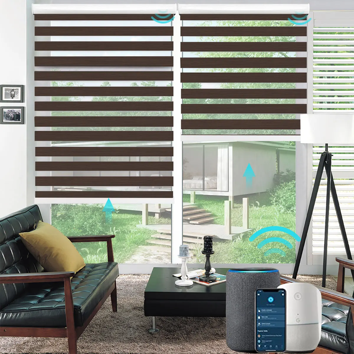 Motorized Zebra Blinds Smart Roller Shades Day and Night Window Shades, Work with Google Home, Alexa Control