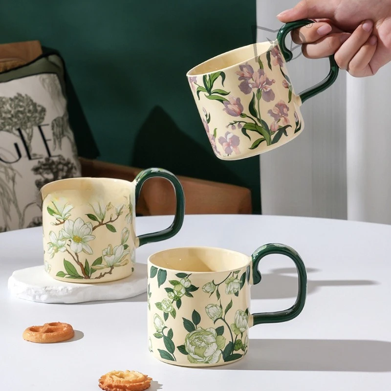 

Vintage Retro Luxury Ibis Cup Camellia Large Capacity Ceramic Mug Ceramic Coffee Mug Gift Box Couple Set