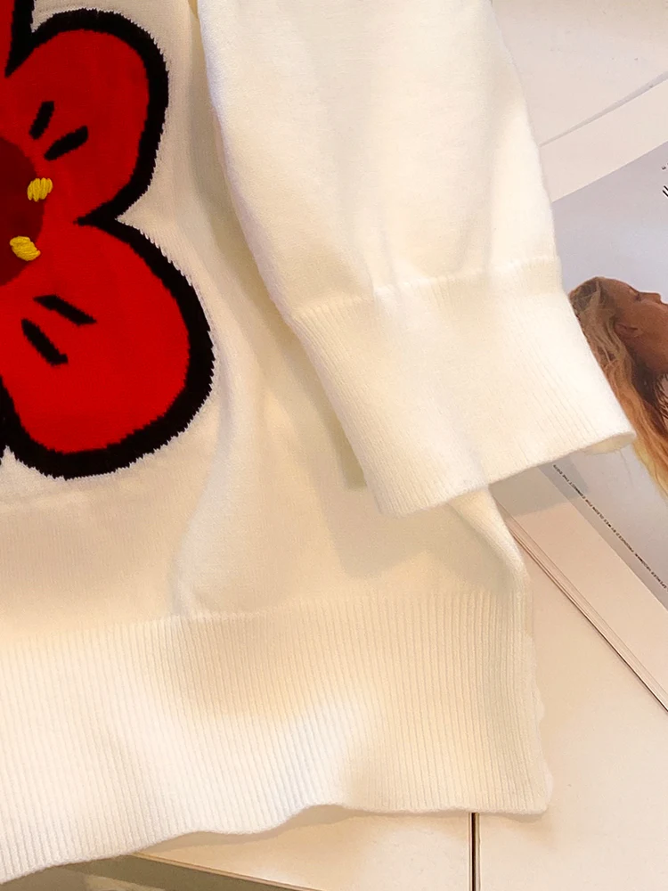 YYJO Spring Summer Short-Sleeved Knitted Round Neck 2024 Cute flower Thin Sweater Sweet Women's Pullover