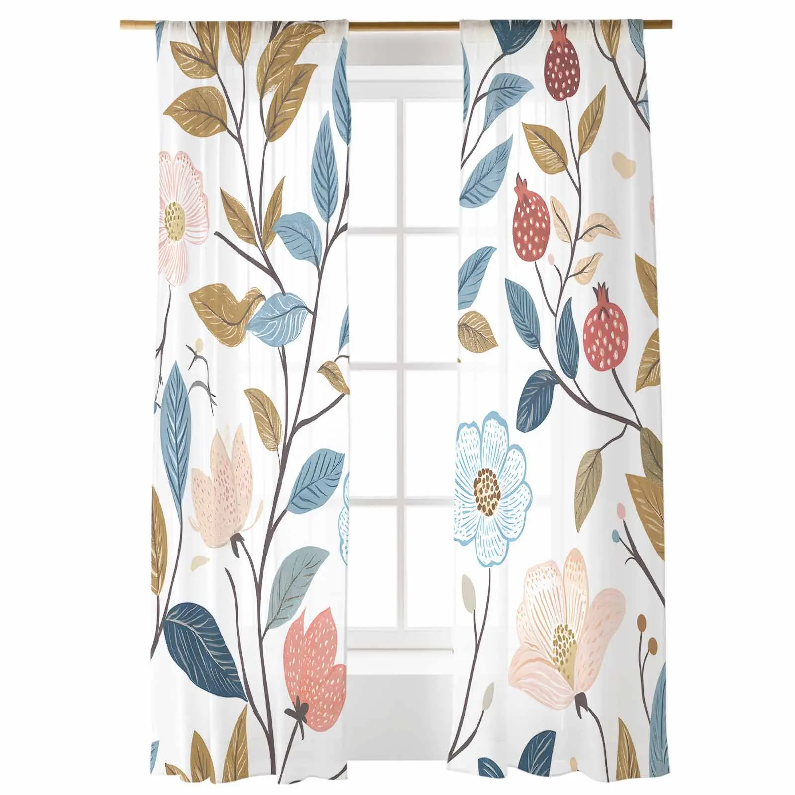 

Pastoral Farmhouse Flowers Tulle Curtains For Living Room Bedroom Children Room Decor Sheer Curtains