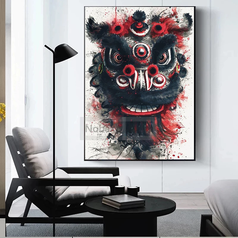 Tradition Chinese Lion Dance Posters Ink Wash Style Lion Poster and Prints Canvas Painting Wall Art Pictures Home Room Decor