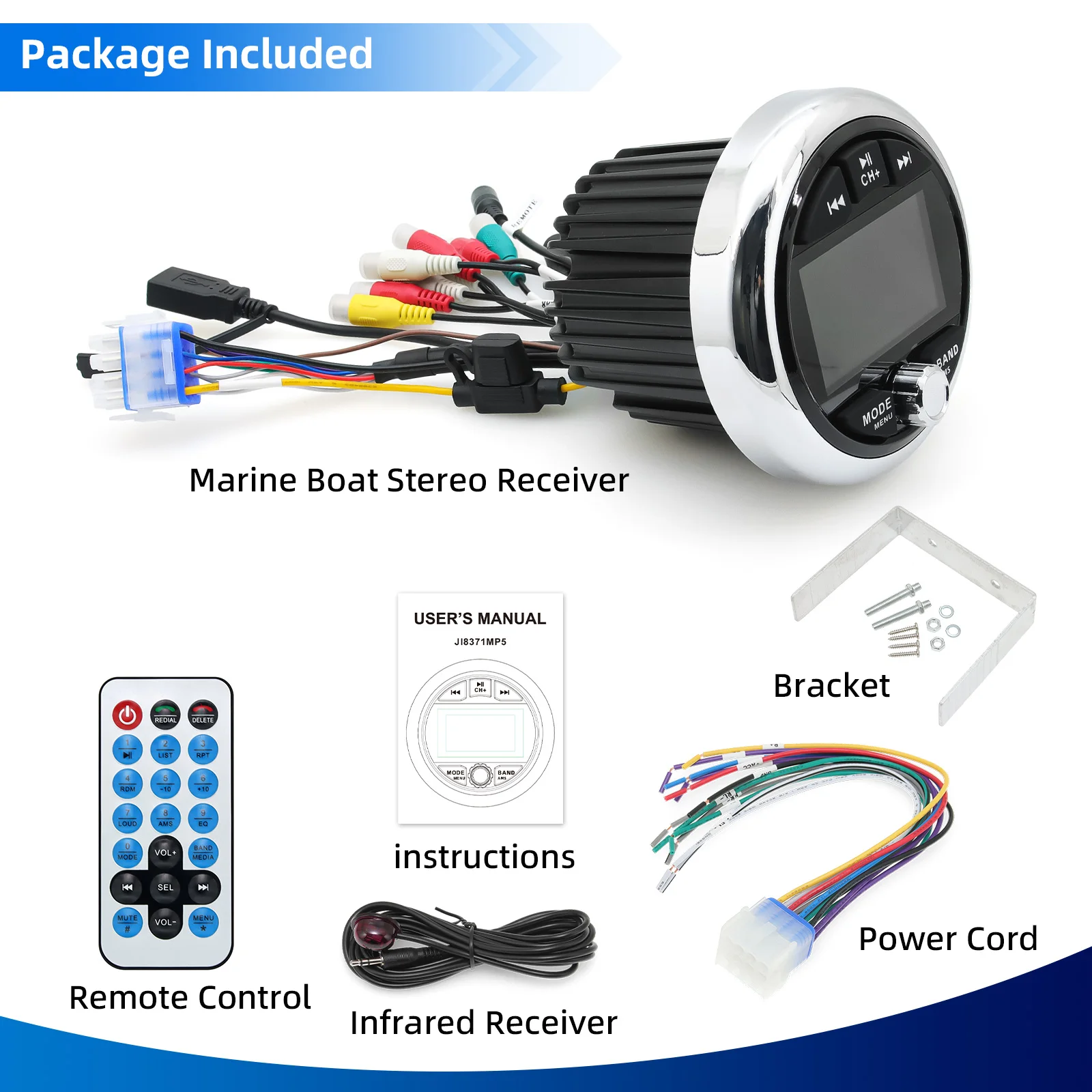 Reproductor de Radio MP3/MP5 marino para barco, reproductor multimedia de Audio estéreo, receptor FM AM compatible con Bluetooth para SPA, UTV, ATV, resistente al agua