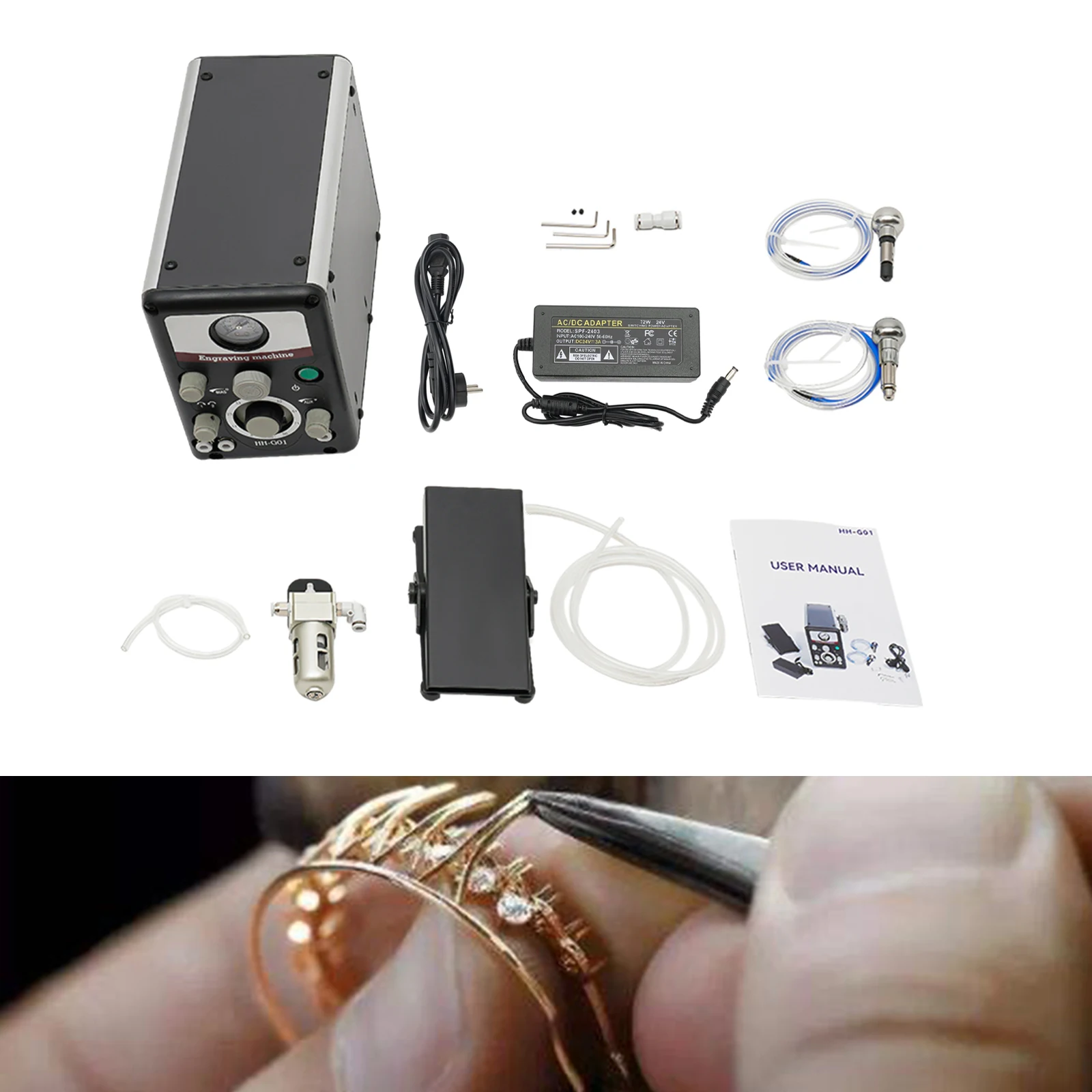 Pneumatische Graviermaschine 8000 U/min, Doppelkopf-Graviermaschine mit pneumatischem Antrieb, Schmuckwerkzeuge für den privaten/gewerblichen Gebrauch – Detail 5