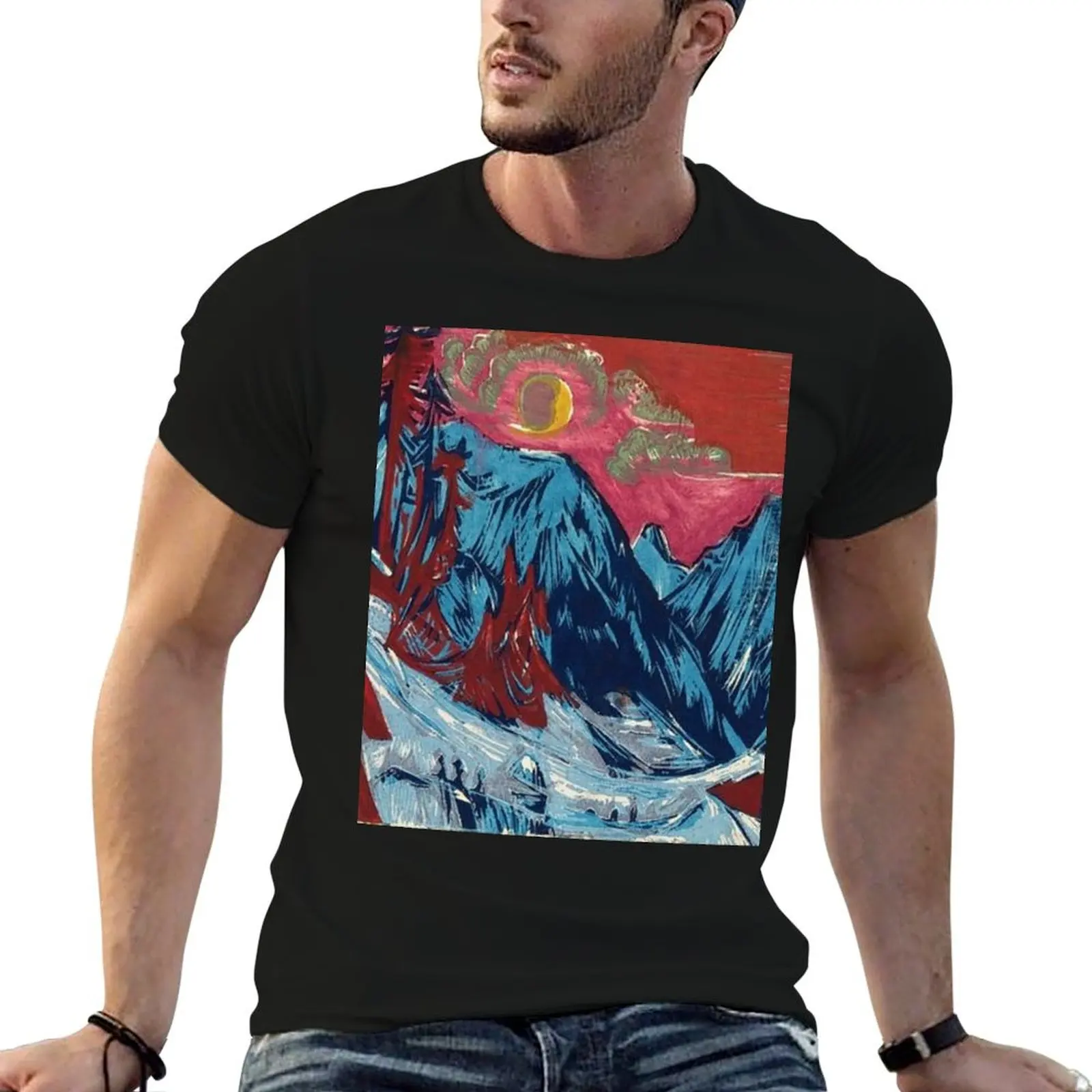 Ernst Ludwig Kirchner Mountains T-Shirt Big Size Crew Neck T-Shirt