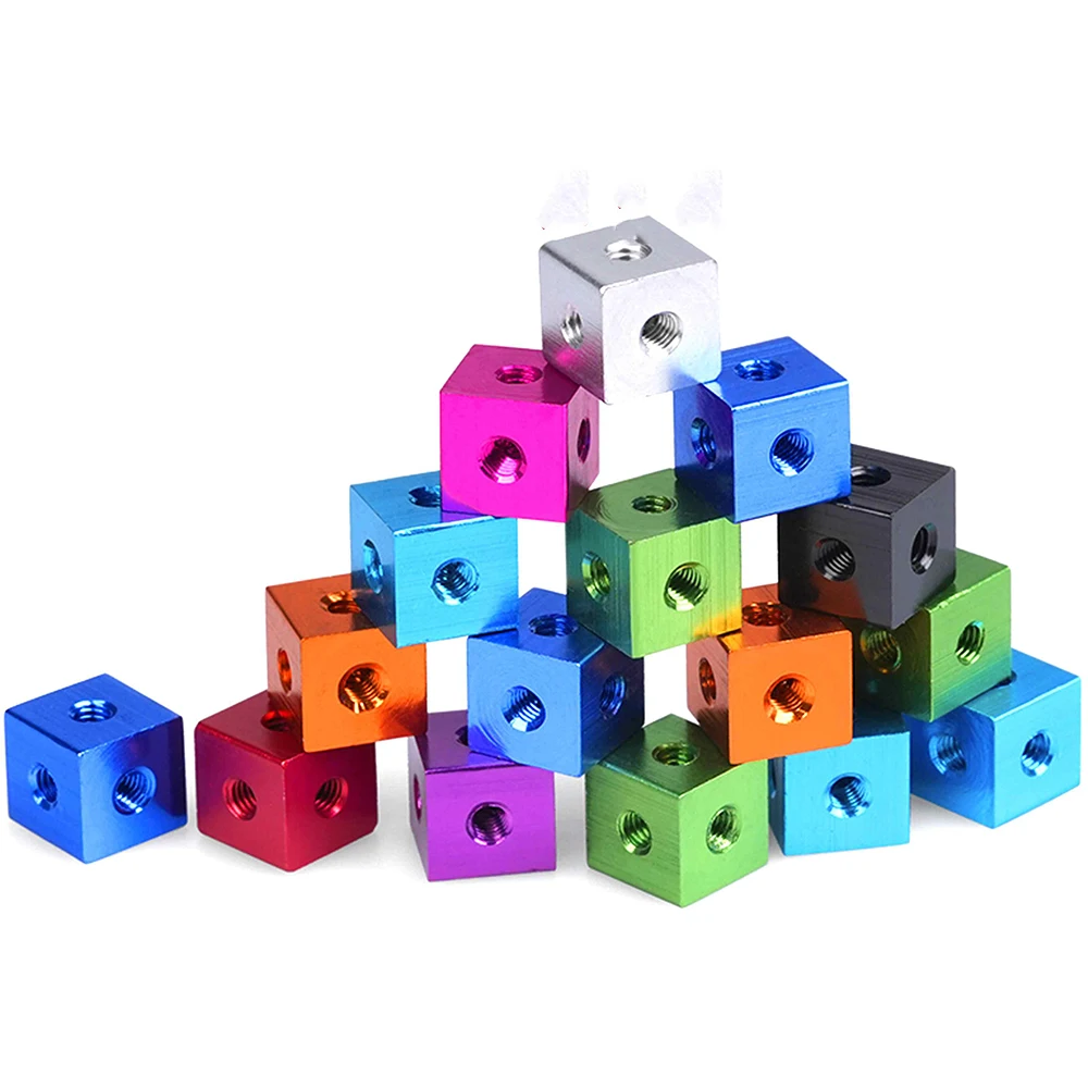 6-Sided 5Pcs M3 M4 M5 Aluminum Alloy Colorful Cube Connector Mounting Brackets Square Bracket Fixing Thread Plate Block Cube