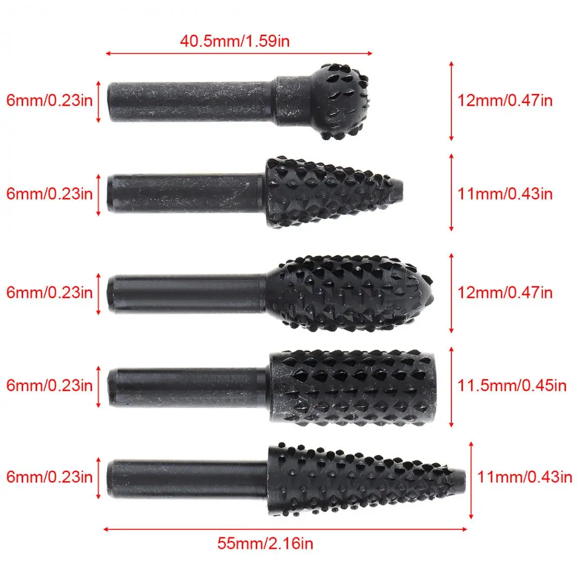 5pc Black Woodworking Wolf Tooth Stick Rotary File DIY Grinding Accessories Set Electric Grinding Head Tool view 3