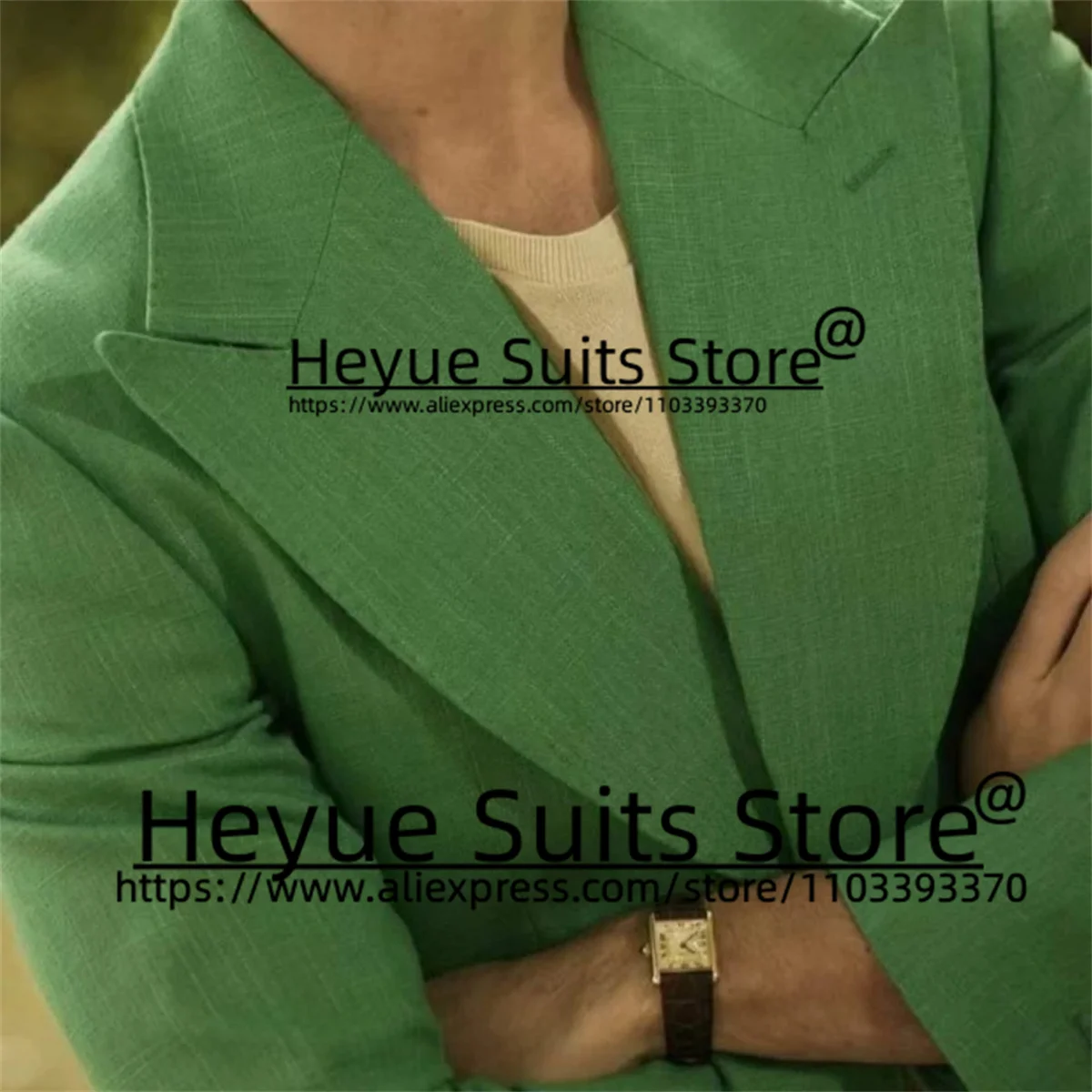 Green High-end Linen Fashion Men Suits Slim Fit Peak Lapel Groom Formal Tuxedos Prom 2 Pcs Sets Casual Male Blazer Costume Homme