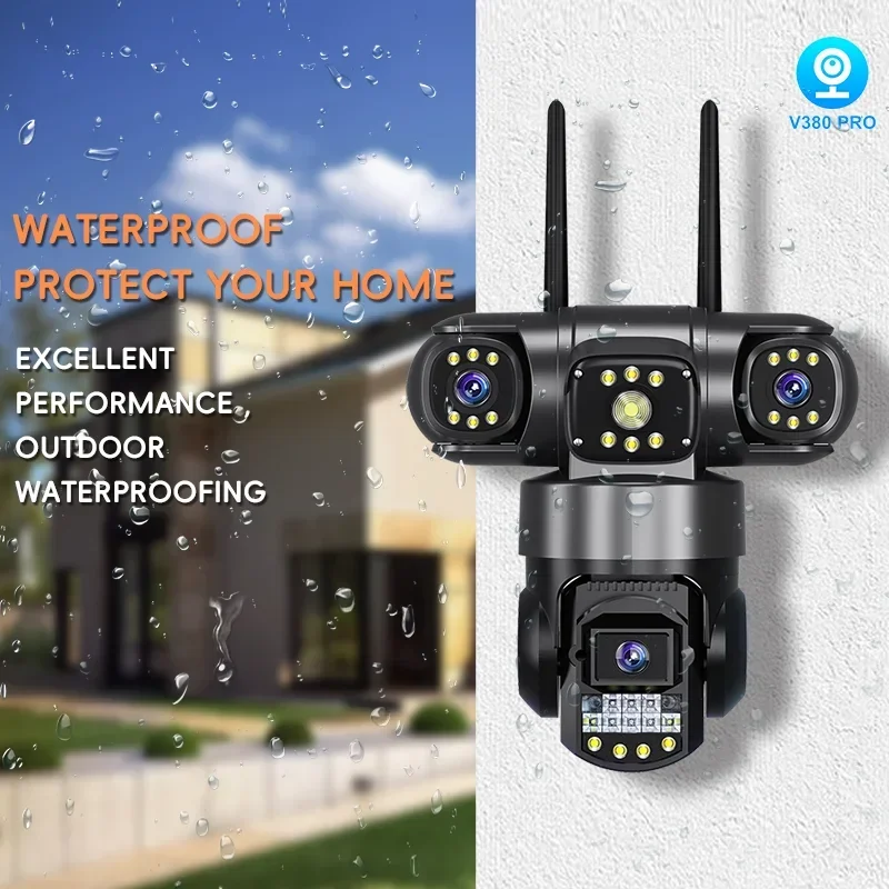 6K 12MP WiFi IP Camera 3 Lens Three Screens Outdoor CCTV Video Surveillance Auto Tracking Full Color Night Vision V380 Pro Cam