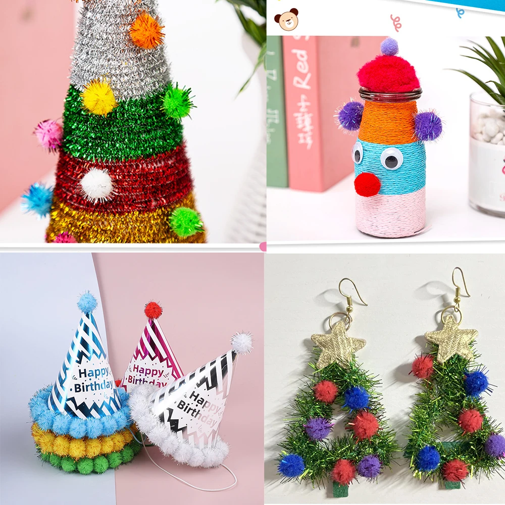 85-190pcs/lot 10/15/20mm Glitter Balls Pompom Furry Balls Christmas Pom Poms Kids DIY Pompones Craft Christmas Tree Decoration