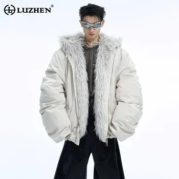 LUZHEN Winter Mit Kapuze Baumwolle Mantel Lässig Einfarbig Faux Pelz Patchwork Design Personalisierte Warme Kurze Baseball Jacke Männer LZ7041