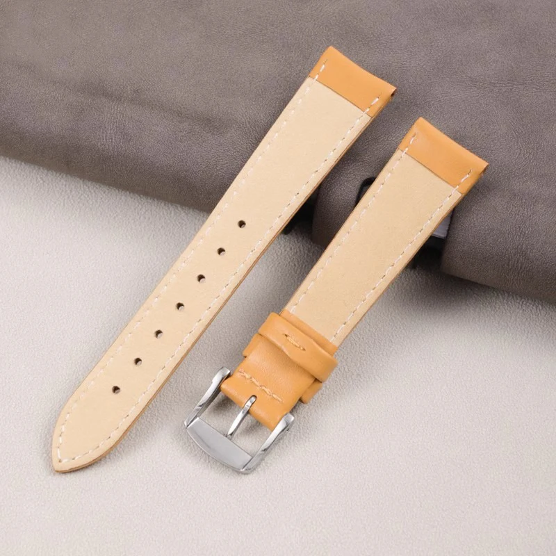 FUYIJIA Butterfly Buckle Needle Grain Cowhide Watchbands L-ongines L5 Substitute Strap Pin Buckle 15MM 17MM Genuine Leather Belt