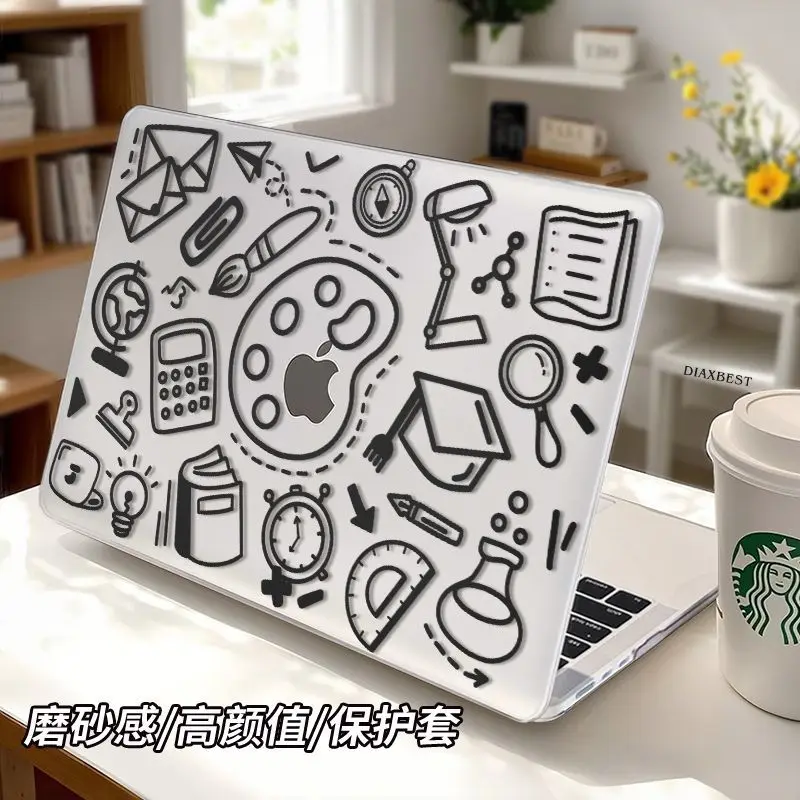 Line Draft Graffiti Laptop Case for Macbook Air 13.6 15 M5 M1 Pro 14 M4 M3 16 M2 Mac Crystal Clear Cover A2681 A3113 A2442 Slim