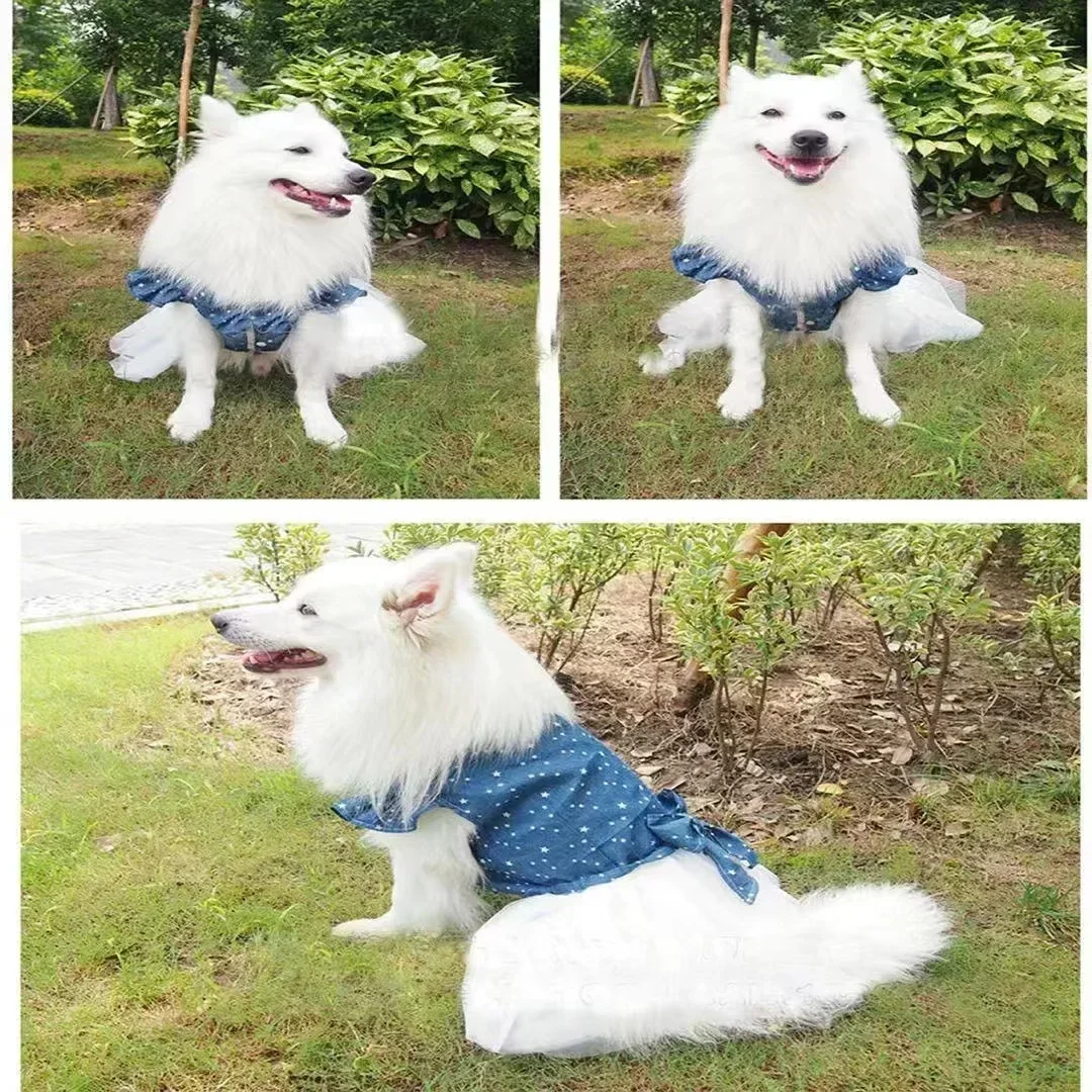 Large Dog Dress Summer Big Dog Clothes Corgi Samoyed Spitzbn Cocker Spaniel Golden Retriever Clothing Denim Skirt Dropshipping