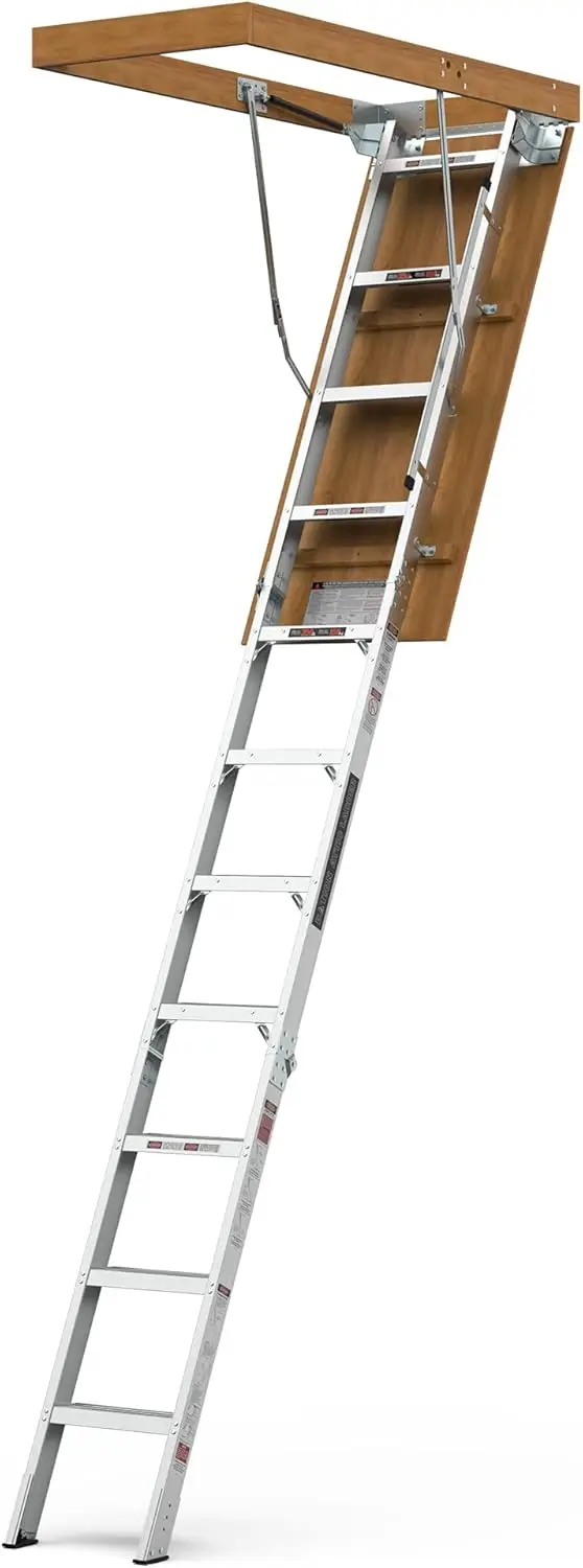 Ladder - Lightweight and Portable, 375-pound Capacity Convenient Access to Your Attic, Fits 7'8