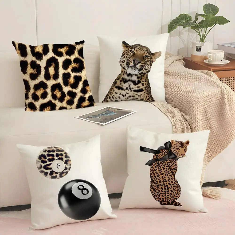 Leopard Print Cushion Cover Silky Short Plush Invisible Zipper Dustproof Sofa Pillow Case for Home Decor