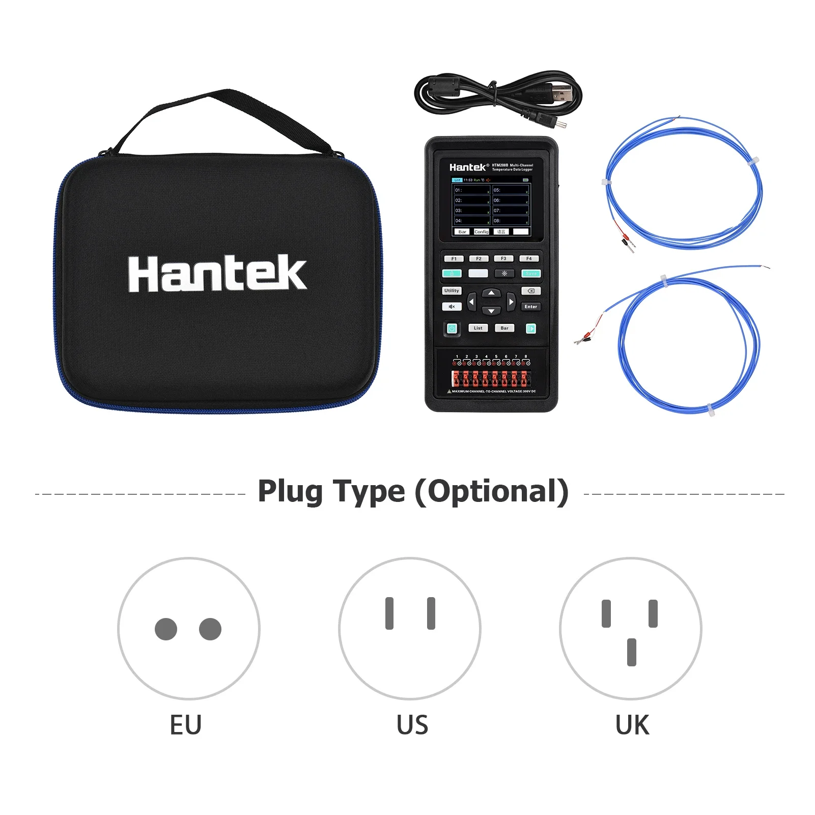 Hantek HTM208B 8-channel Temperature Data Logger Rechargeable Temperature-recording Instrument 2.8-inch LCD Digital Tester