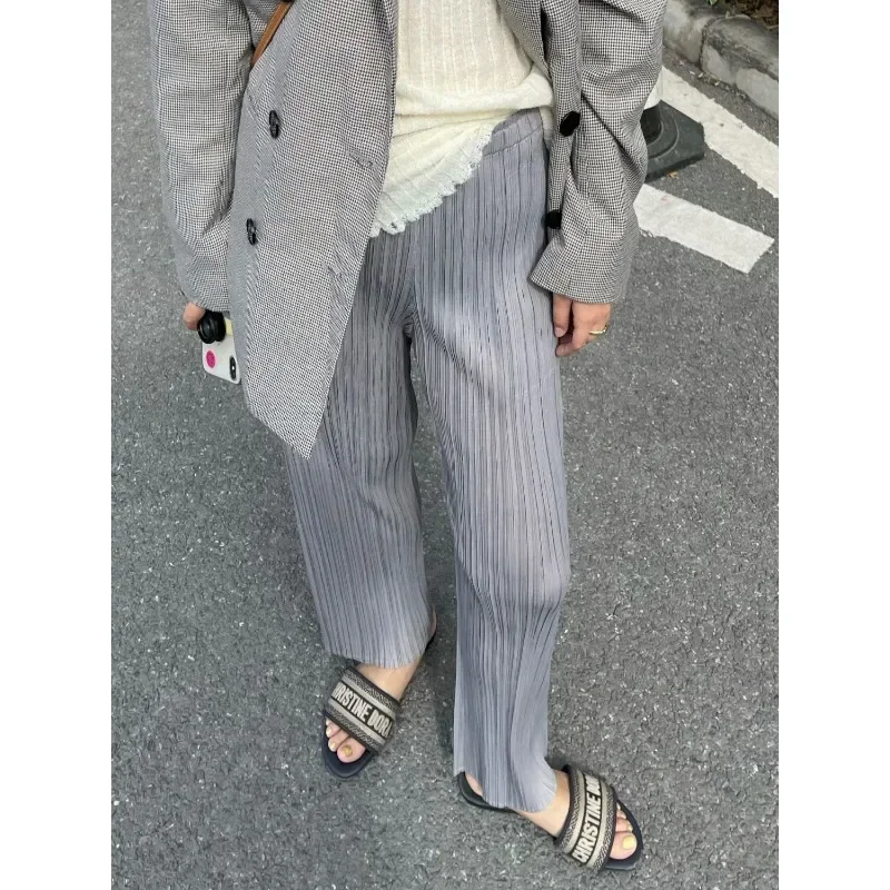 ALSEY Pleated Women's Straight Pants Pleated Wide Leg Pants High Waist Draped Casual Pants 2024 Summer New