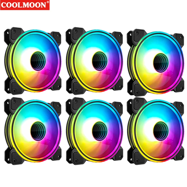 

1-6PCS COOLMOON 120mm PC Case Fan 5V 3 Pin ARGB Aura Sync Silent Chassis Cooler Radiator 4 Pin PWM Hydraulic Bearing Cooling Fan