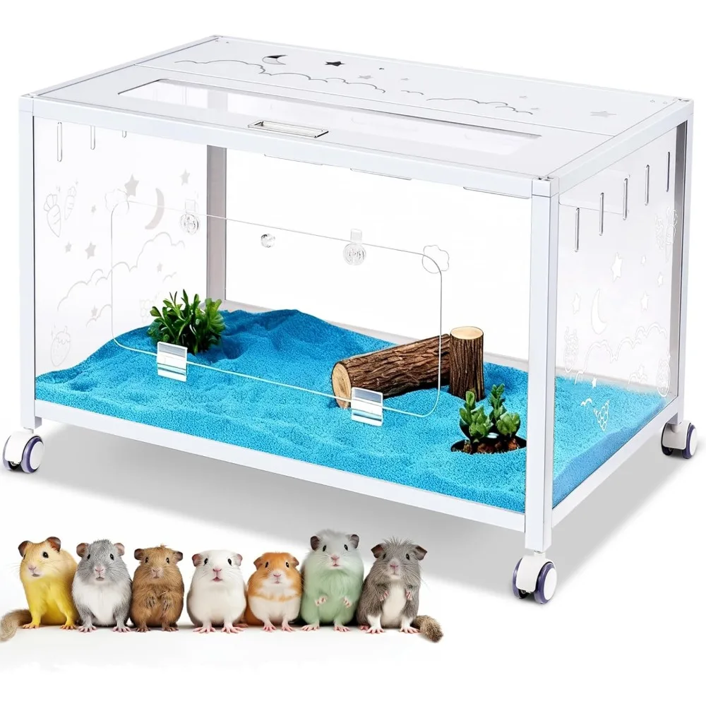 

Large Hamster Cage Guinea Pig Cage Habitat, Metal Frame with Acrylic Transparent Viewing, Small Pet House Habitat for Small Anim