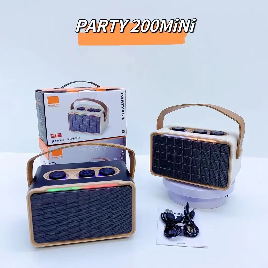 

PARTY200Mini Wireless Retro Bluetooth Speaker RGB Dual Speaker Portable Outdoor Subwoofer Mini FM Radio Sound System Sound box