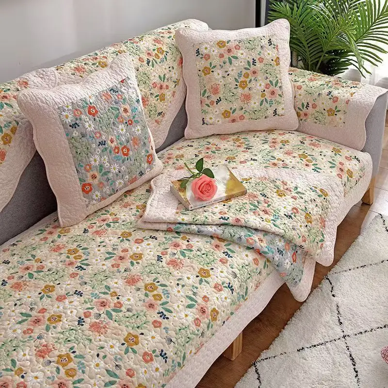

Thickened Pastoral Fabric Sofa Cover Slip Resistant Slipcover Printing Seat Sofa Towel Dust Cover Towel Couches for Living Room