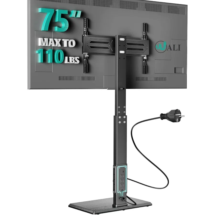 حامل تلفزيون بأرضية طويلة مع مخرج طاقة مدمج لأجهزة التلفاز مقاس 3275 بوصة يصل ارتفاعًا يصل إلى 110 رطل وتصميم دوار قابل للتعديل مع خشبي B #1