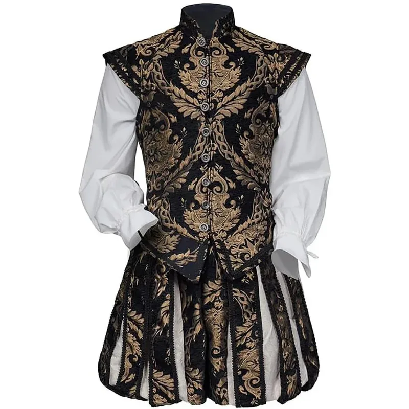 

Cy15th Century Renaissance Tudor Elizabeth King Prince Cosplay Costume Outfits Vest With Pants Full Set Luxurious Embroidered Tu