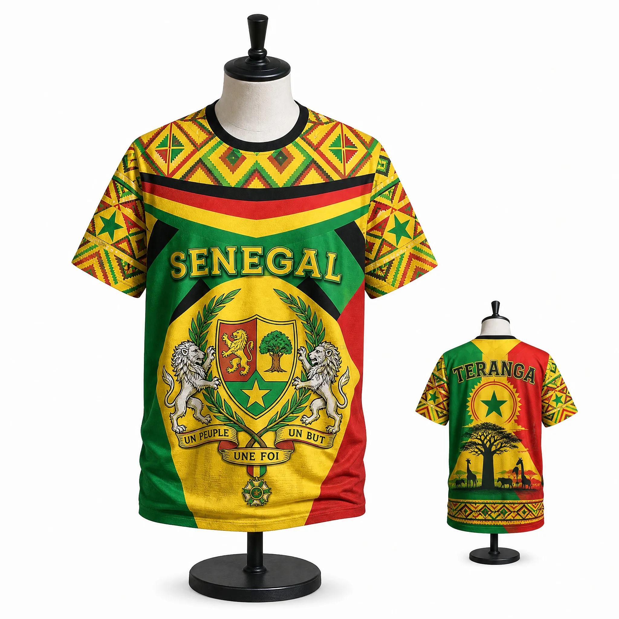 Senegal Mens Crest Safari Teranga Graphic Tee Multicolor Short Sleeve Fan Shirt Street Stadium Casual Pride Top Urban Travel Fit