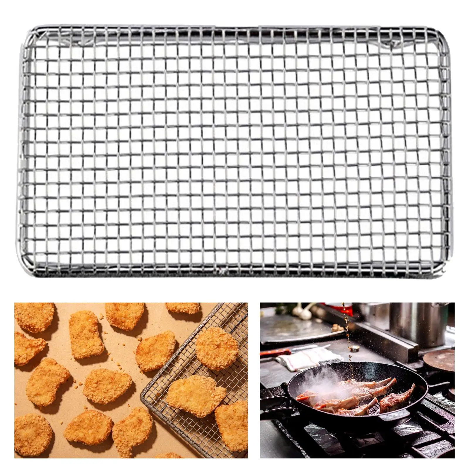 

Fried Food Oil Draining Rack Versatile Stainless Steel Grid Grill Rack Wire Rack Cooling Rack for Roasting Cooking Frying Drying