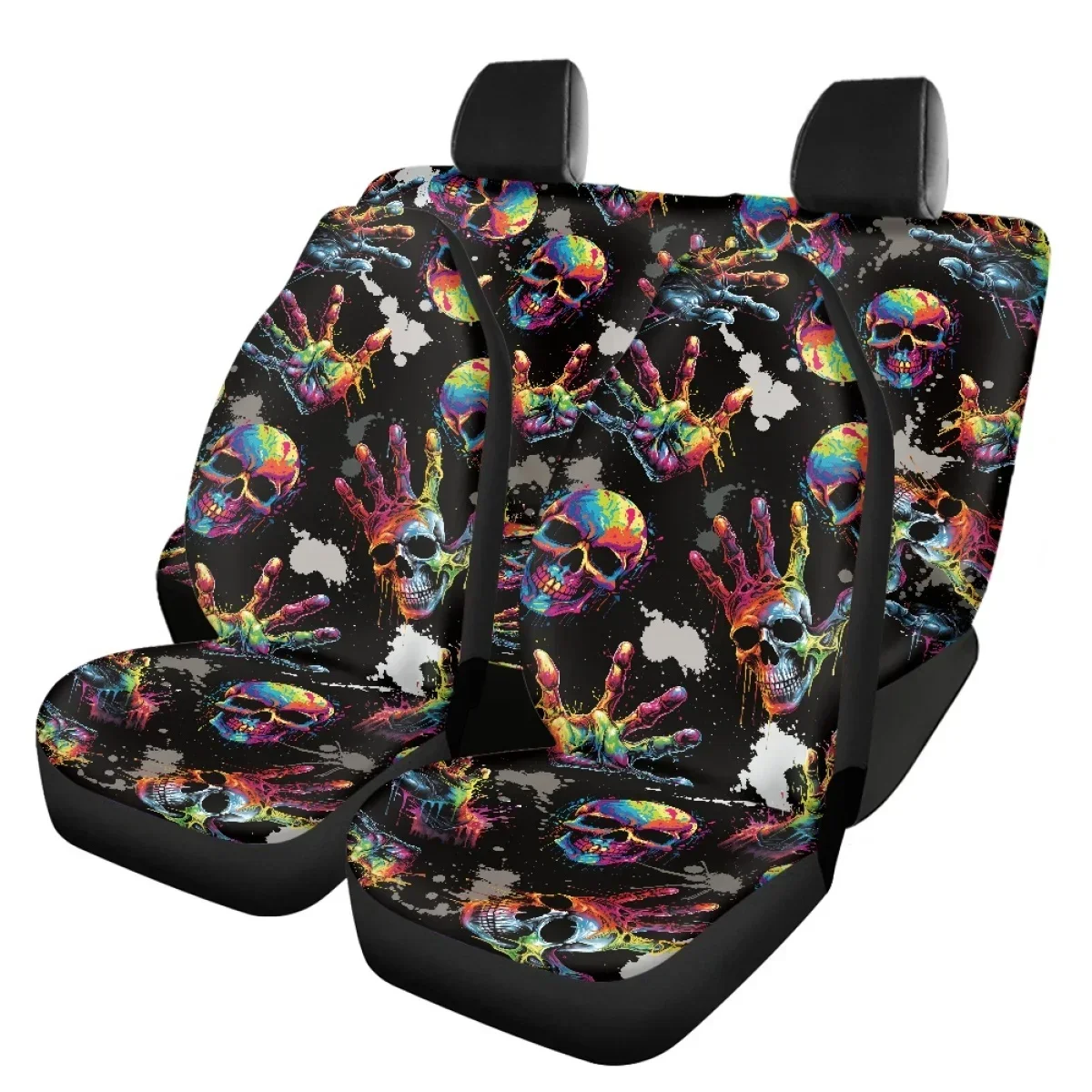 Universal Car Seat Covers for Women Men Tie Dye Skull and Hand Print Full Seat Styling Car Seat Protector Car Accessories 2024