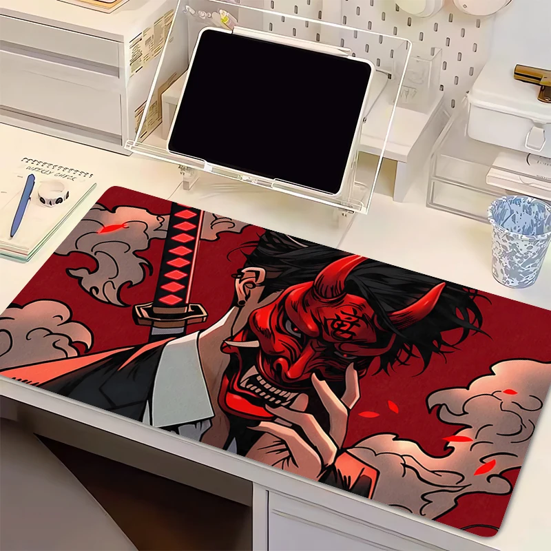 

1PC Mouse Pad Office PC Anime Boy Desktop Mouse Mat Laptop Non-slip Rubber Base Computer Devil Oni Mask Mousepad For Work Gaming