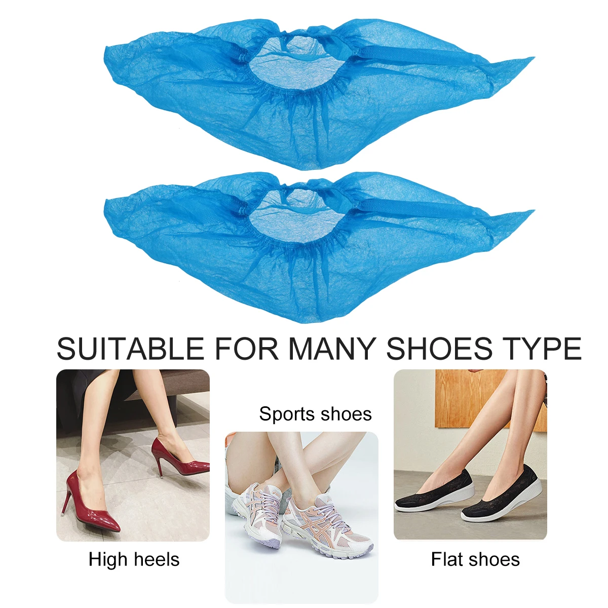 

100pcs Non-woven Fabric Disposable Shoes Covers Elastic Band Breathable Thickened Anti-slip Shoe Covers (Blue)