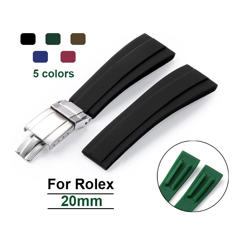 20mm Rubber Silicone Watch Band for Rolex Daytona Water Ghost Submariner Bracelet Waterproof Sport Watch Strap for Women Men