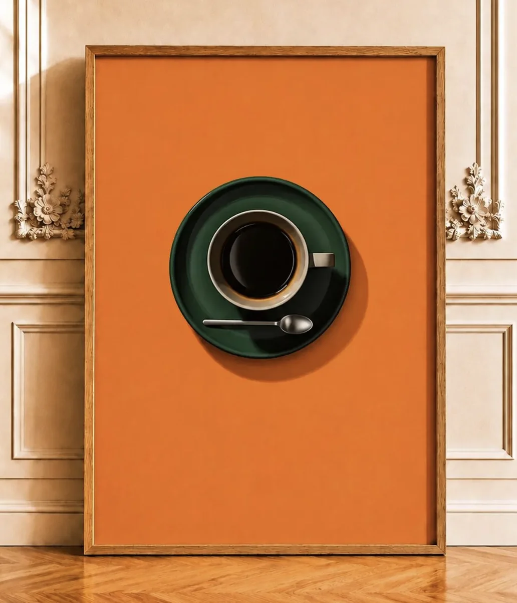 Orangefarbener Hintergrund Kaffeetasse Wandkunst Leinwanddrucke, Moderne Küchenposter, Minimalistische Dekoration für Esszimmer, Café, Schlafzimmer