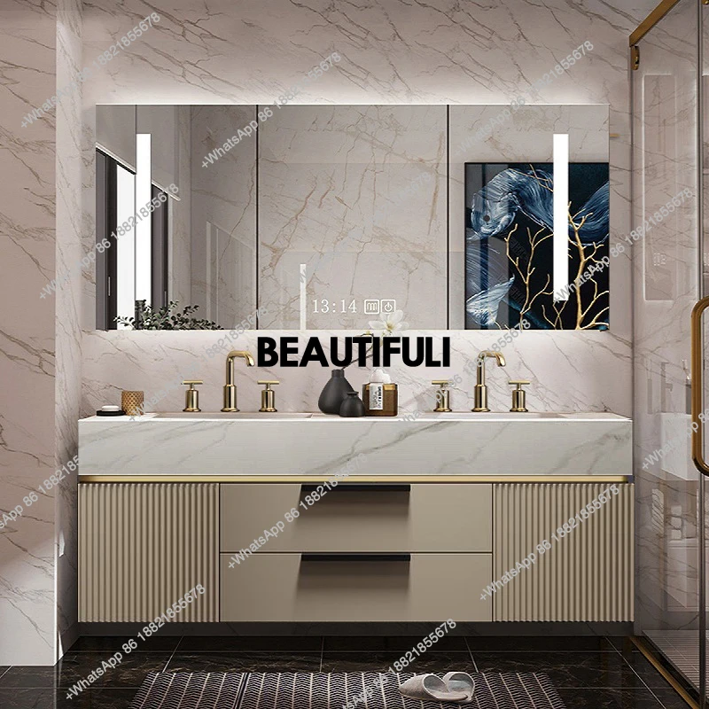 

Light Luxury Slate Integrated Basin Bathroom Cabinet Double Washbasin Combination Toilet Washbasin Modern Simple Oak Smart