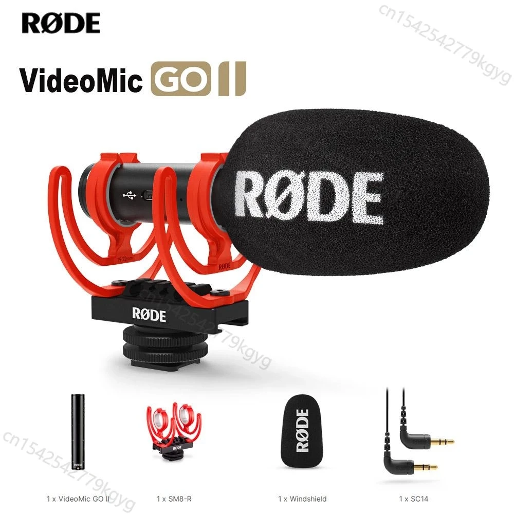 Rode VideoMic GO II Mikrofon Studio profesional, Mikrofon untuk ponsel PC, kamera DSLR, Streaming Audio Video portabel