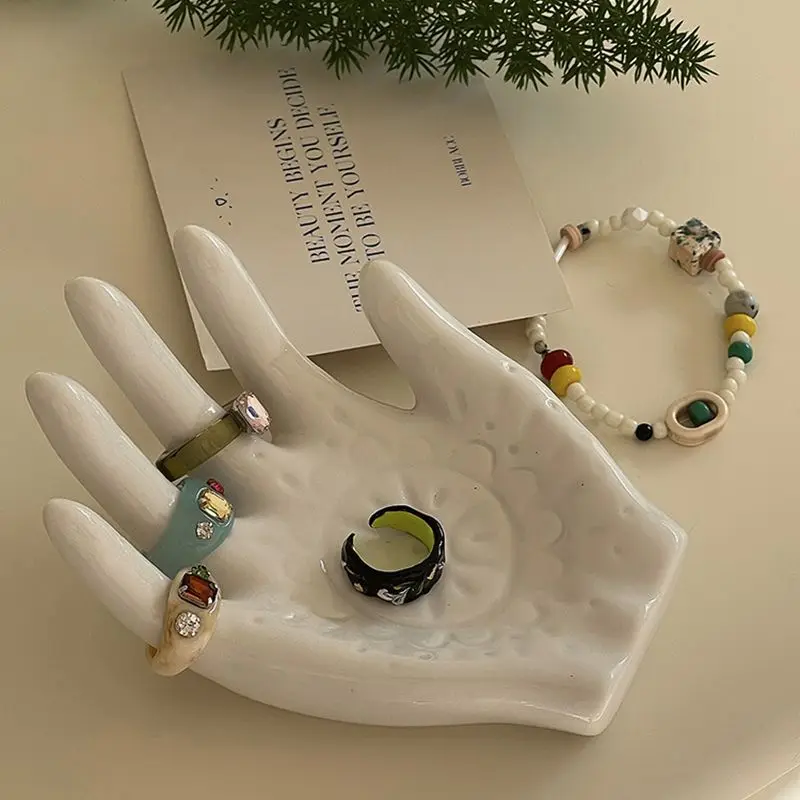 صواني المجوهرات السيراميك النخيل على شكل صينية تخزين المجوهرات حلقة سوار قلادة صينية مزخرفة حلية اكسسوارات مكتب منظم #5