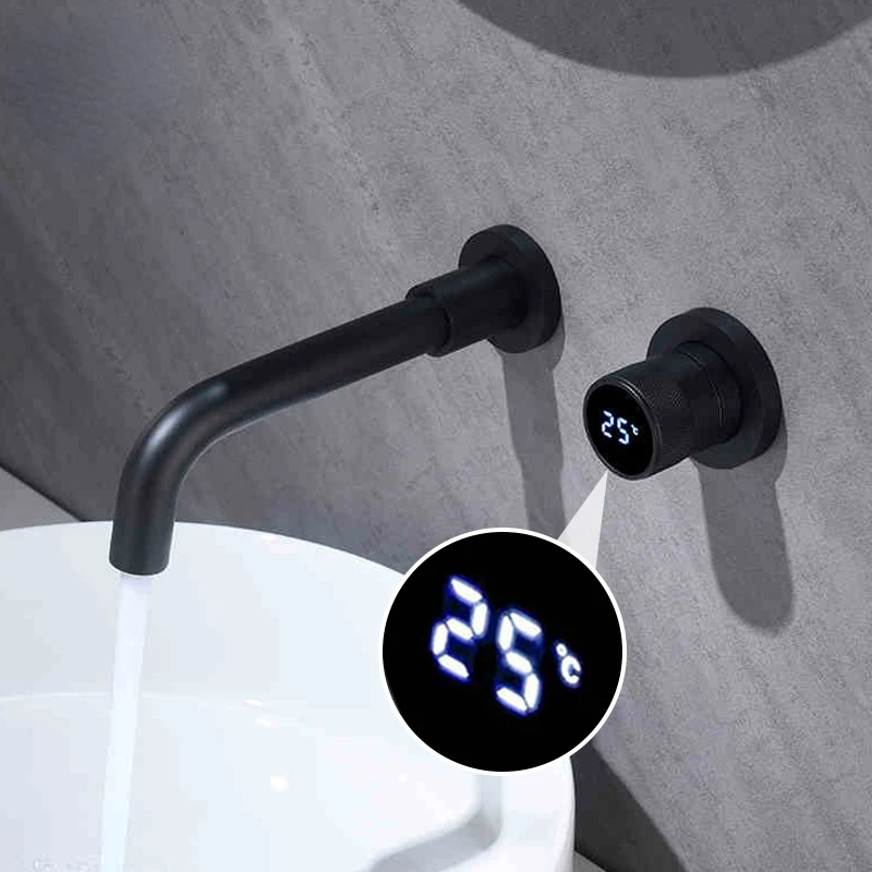 

Black Wall Mount Creative faucet hot cold washbasin basin sink faucet bathroom basin Faucet Rotatable Spout,Digital Display