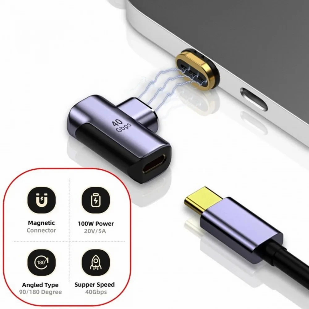 NNBILI 100W Thunderbolt3 Magnetic Adapter USB C To Type C 40Gbps  Fast Charging Magnet Converter Cable 8K@60Hz USB Type C Adapte