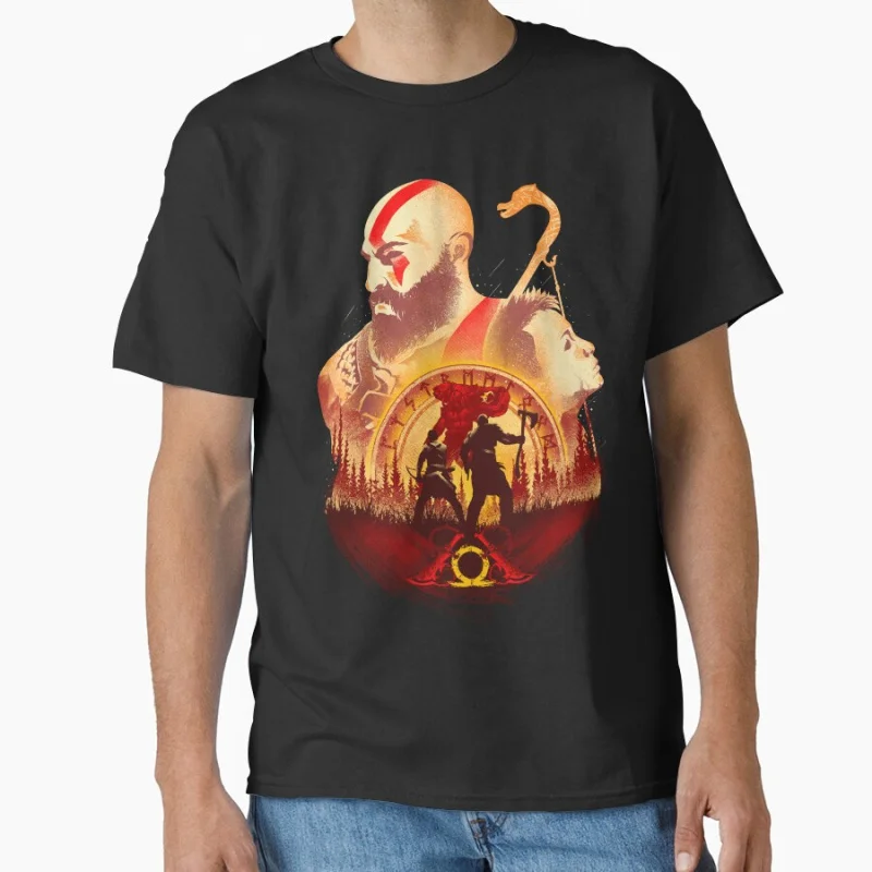 

Kratos and Atreus Adventure 80s video game series God of war The warrior of gods Norse mythology Sparta T-shirt large size Tops