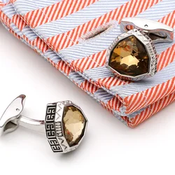 Retro Luxury Rhinestone French Men's Cufflinks Business Banquet OL Style Jewelry Brown Zircon Cuff Link Mens Wedding Accessories